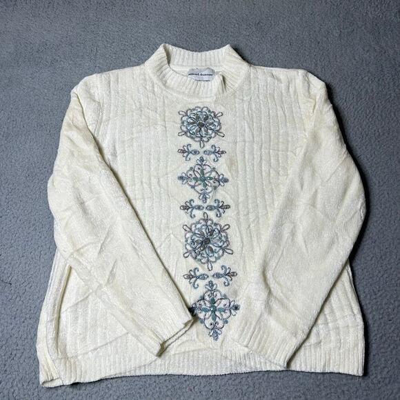 Alfred‎ Dunner Sweater Womens S Cream Floral Embellishment Pullover Sweater - Picture 1 of 10